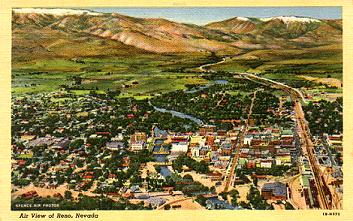 Air View of Reno Nevada Linen Post Card