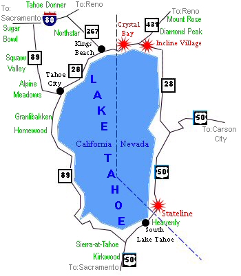 Map of Lake Tahoe Casinos Hotels and Ski Resorts
